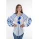 Boho Style Ukrainian Embroidered Folk  Blouse "Starry Sky" blue on white